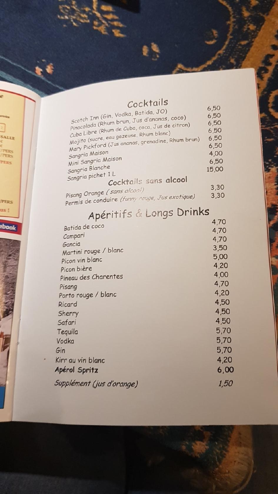 Menu de Scotch Inn