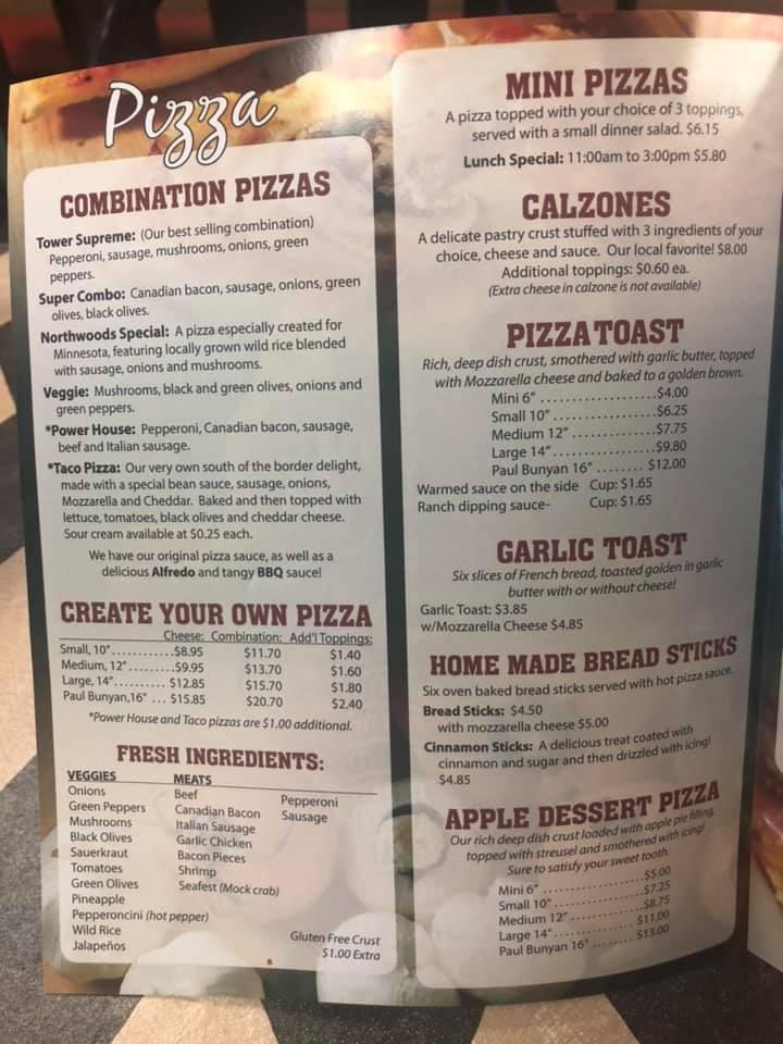 tower pizza menu staples mn