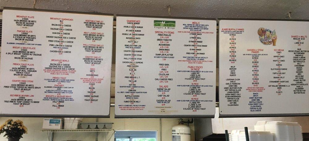 Menu at Grover's Fingers & Wings restaurant, Pensacola