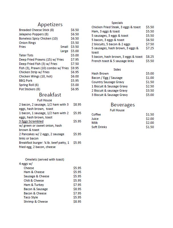 Menu at Ma’s Dairy Farm pub & bar, Albany