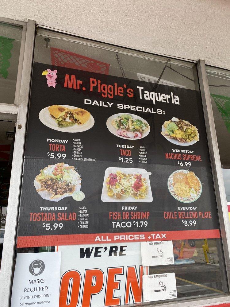 Menu at Mr piggies Taqueria Santa Fe Spring Ca 90670" restaurant, Santa