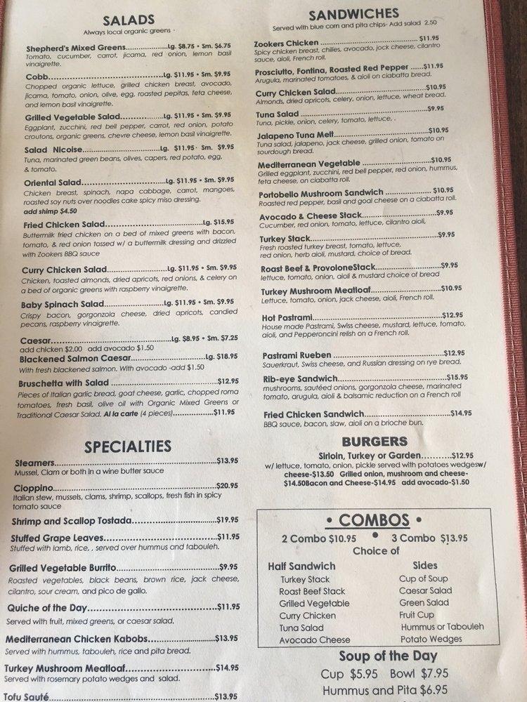 Menu at Zookers Restaurant, Carpinteria