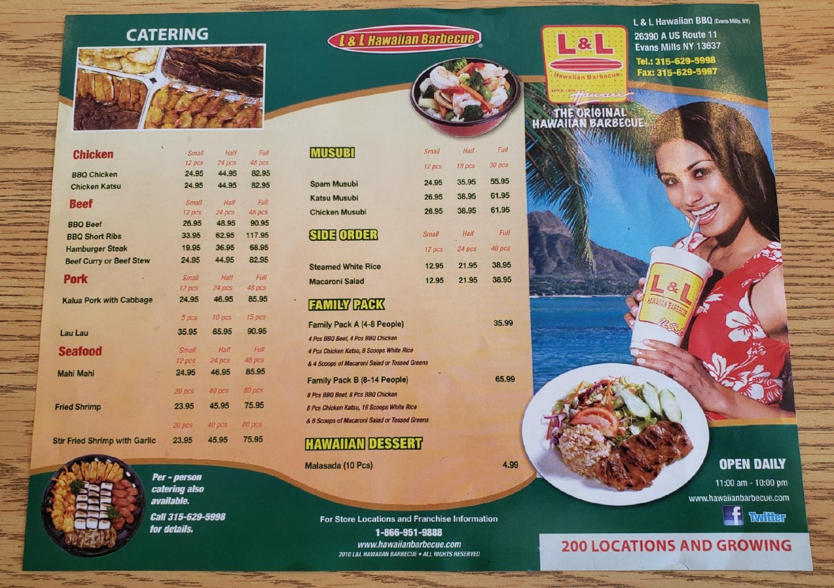 Menu at L&L Hawaiian Barbecue, Calcium