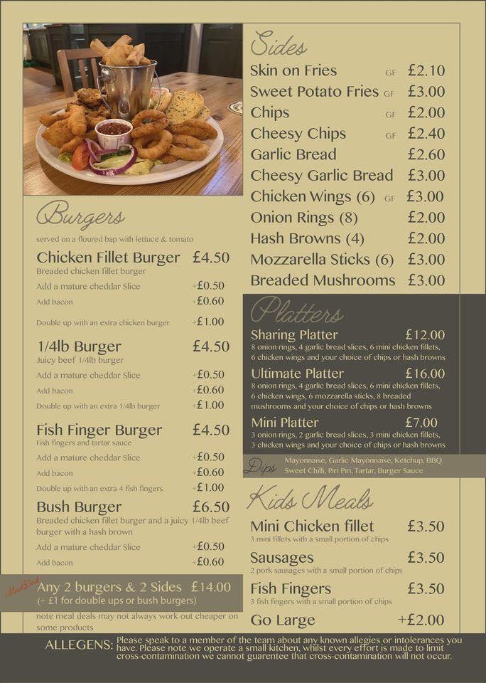 Menu At Bull & Bush Pub & Bar, Shepshed