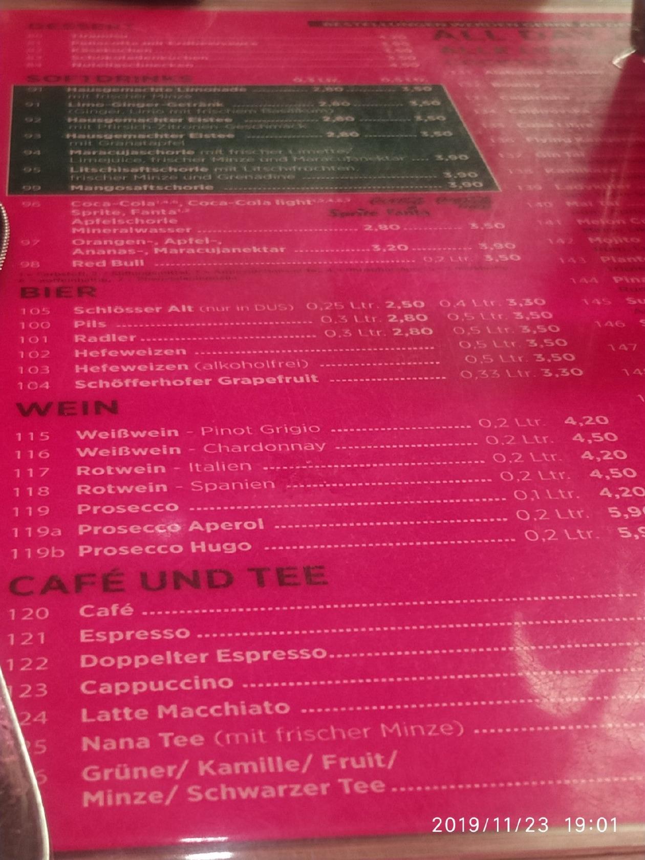 Speisekarte von Buster Pasta restaurant, Frankfurt am Main