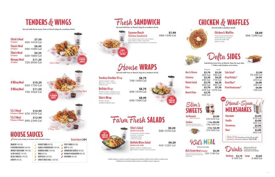 Menu At Slim Chickens Restaurant Lehi