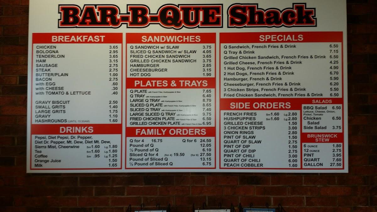 Menu at Barbecue Shack, Thomasville