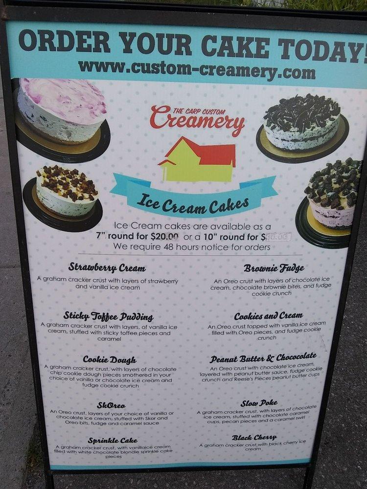 Menu at Carp Custom Creamery desserts, Ottawa