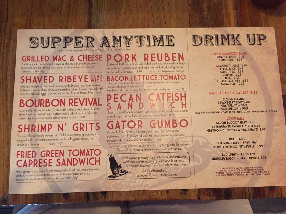 Menu at Backwater restaurant, Melbourne