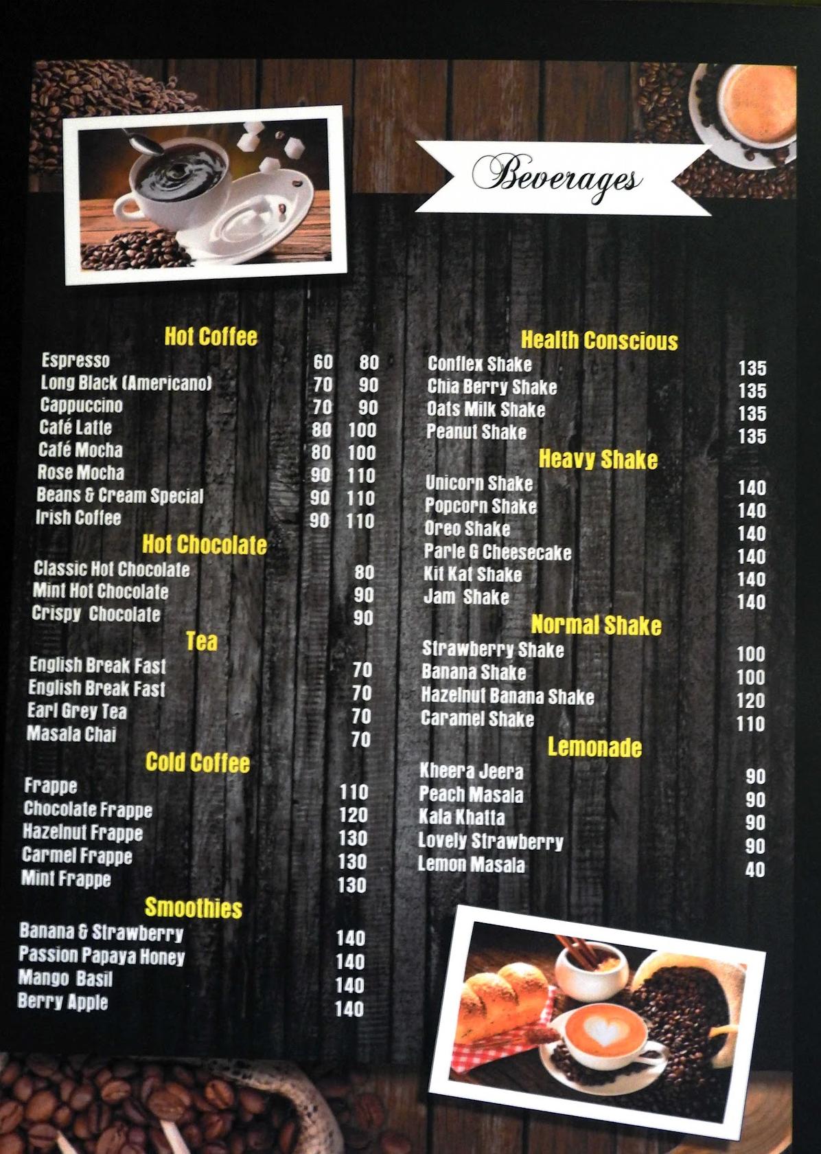 Menu at Bean's & Cream Cafe & Lounge, Dehradun