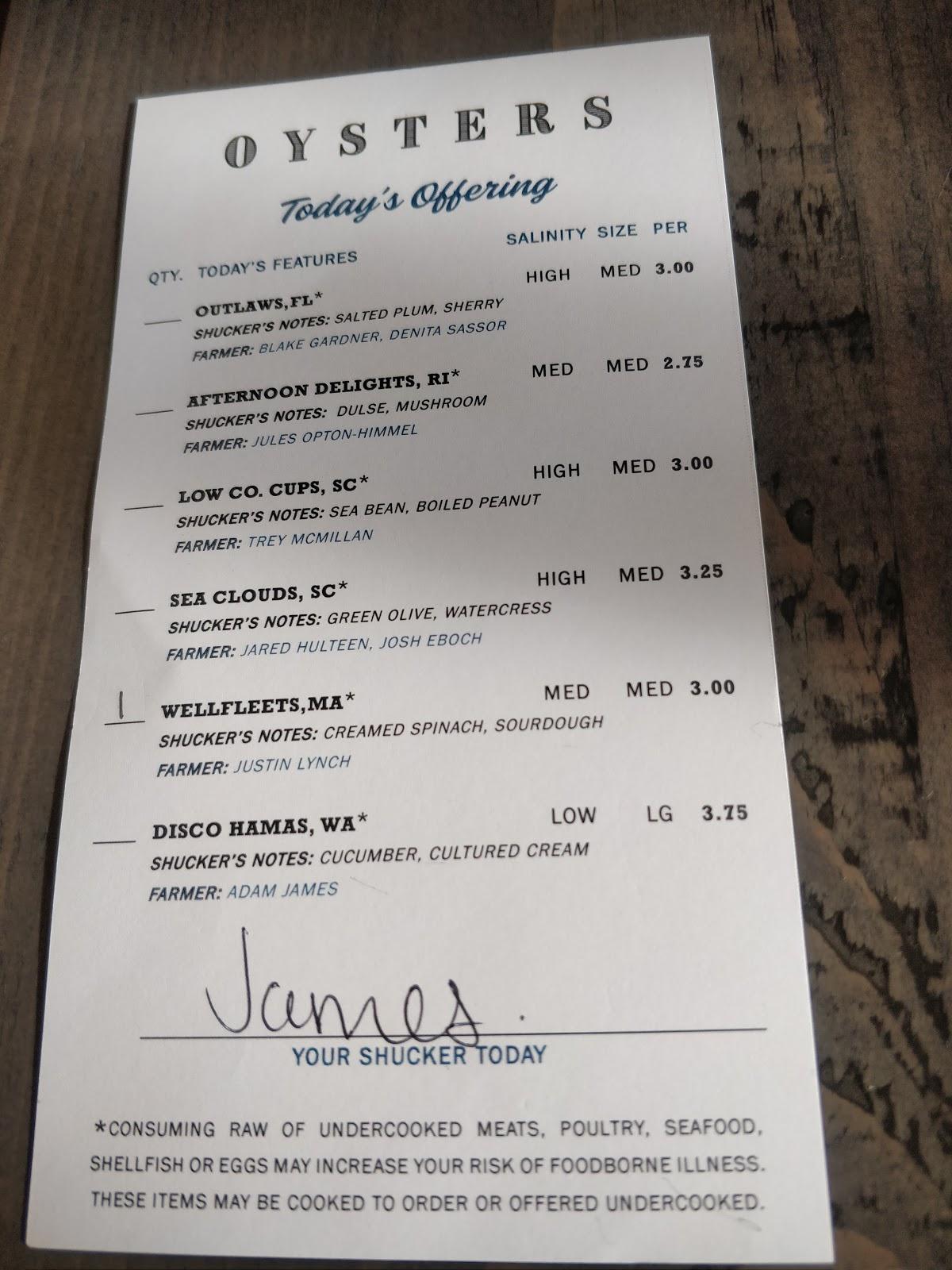 Menu at Delaney Oyster House pub & bar, Charleston