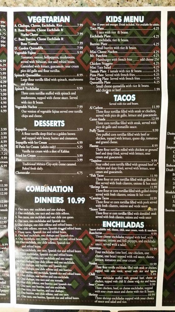 Menu at El Patio Mexican Restaurant, Shreveport, Forbing Rd