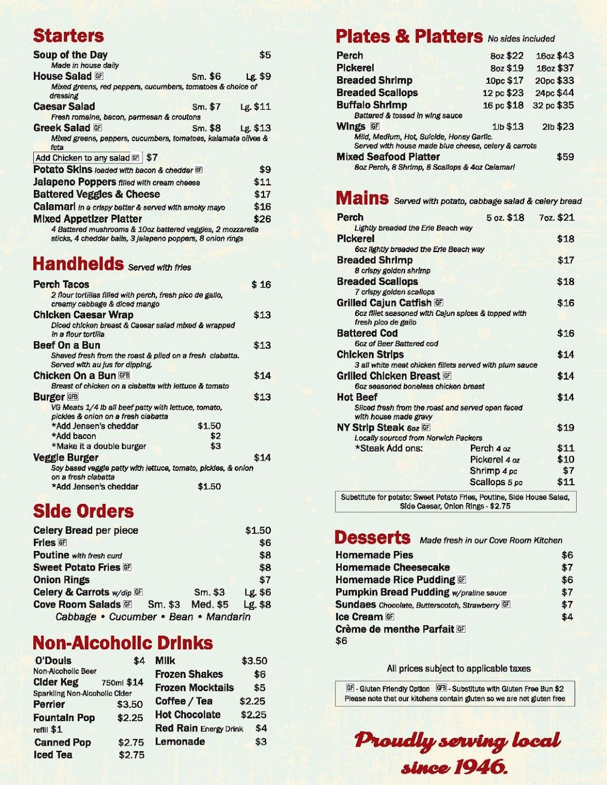 Menu at Erie Beach Hotel pub & bar, Port Dover, 19 Walker St