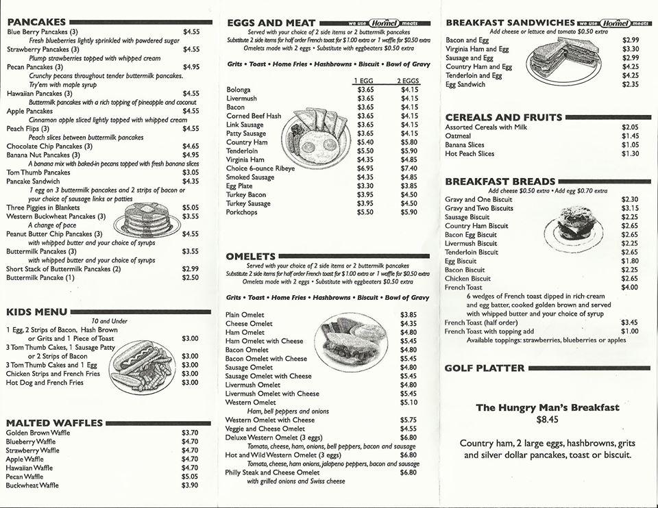 Menu at Pancake House restaurant, Gastonia