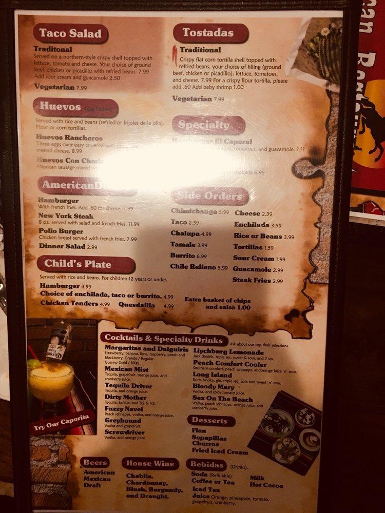 Menu at El Caporal restaurant, Burley