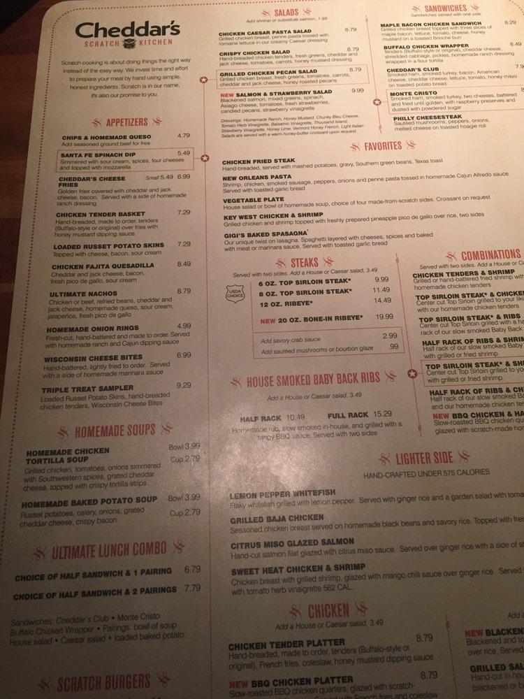 Menu at Cheddar's Scratch Kitchen restaurant, Pleasant Prairie