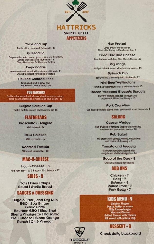 Menu at Hattricks Sports Cafe, Flemington