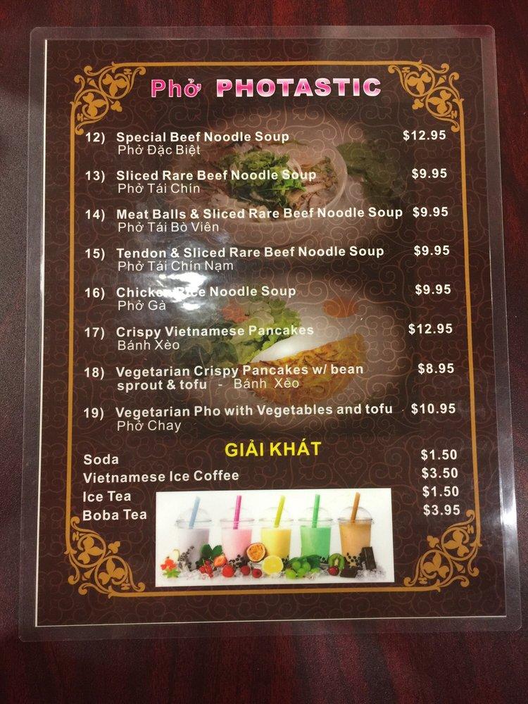 Menu at Phở Photastic Vietnamese Noodle Soup restaurant, Vero Beach