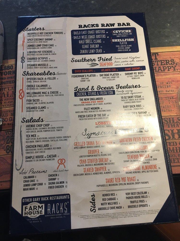 Carta de RACKS Fish House + Oyster Bar, Delray Beach
