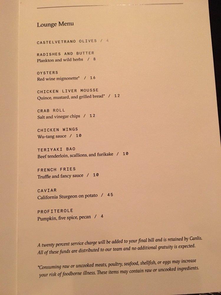 Menu at Canlis restaurant, Seattle