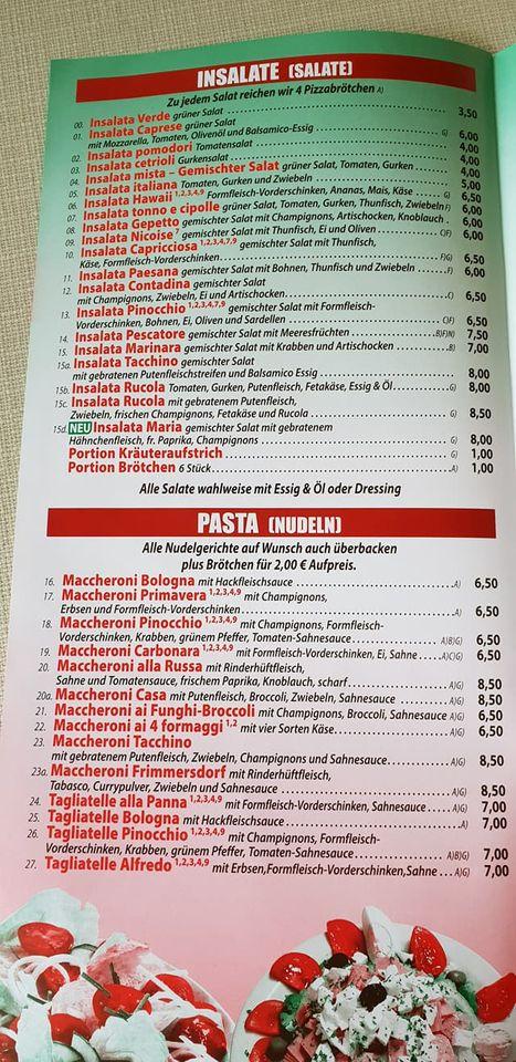 Menu at Pizzeria Pinocchio, Grevenbroich