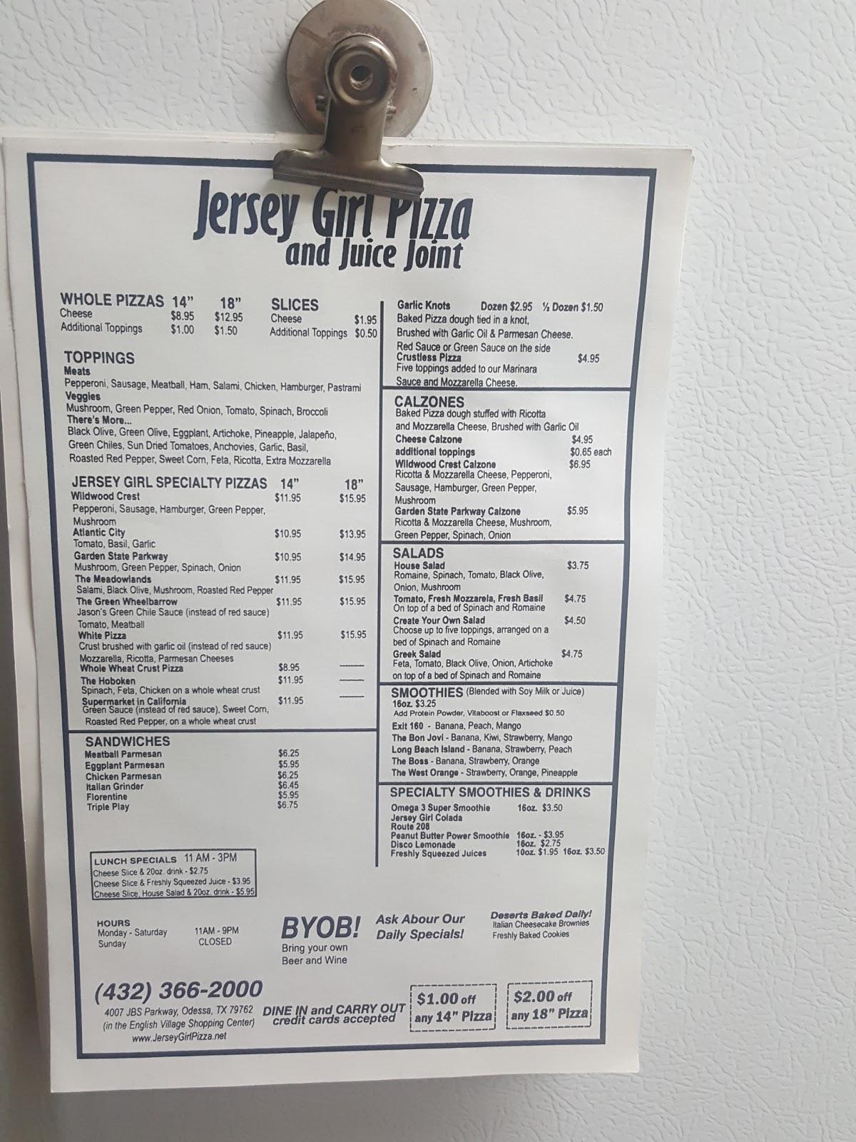 Menu at Teak & Charlie's Jersey Girl Pizza pizzeria, Odessa