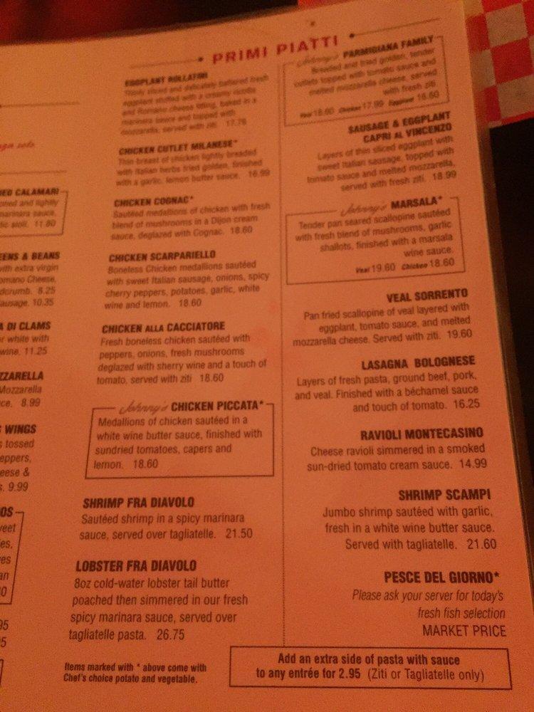 Menu at Johnny's restaurant, Schenectady