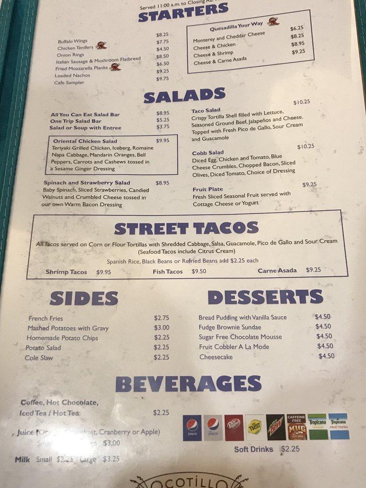 Menu at Quechan Casino Resort pub & bar, USA