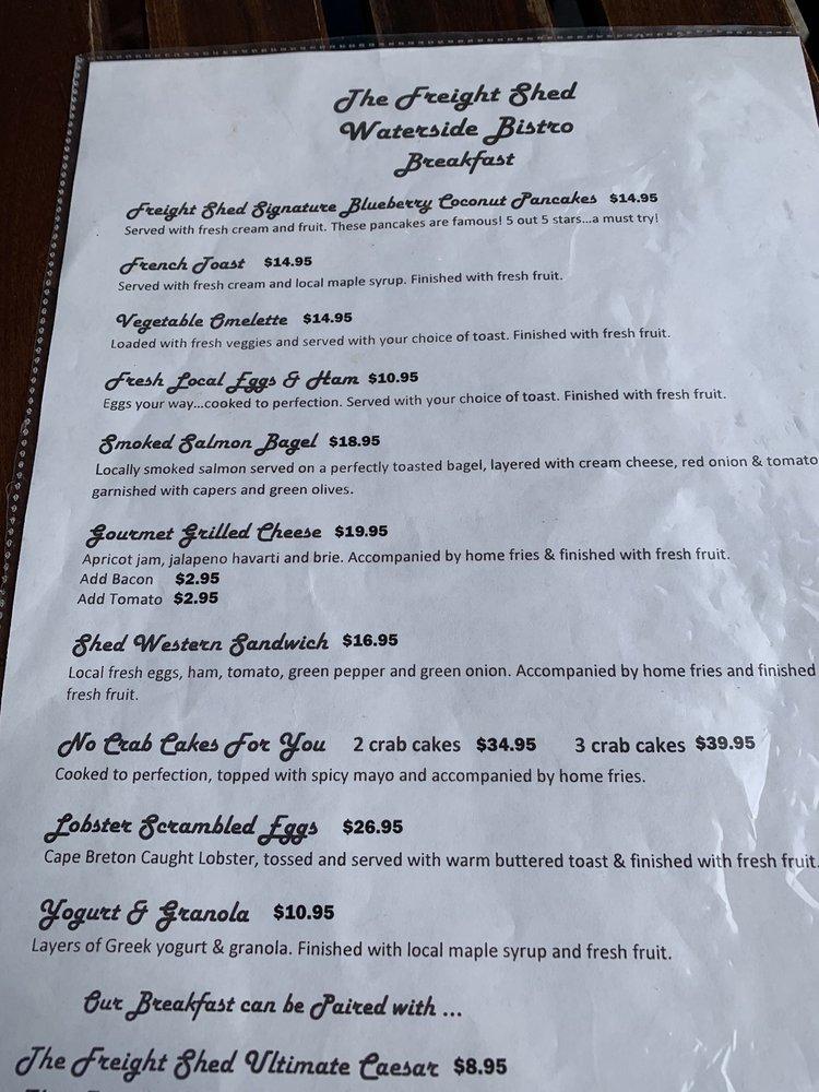 Menu at The Freight Shed Waterside Bistro & Market restaurant, Baddeck