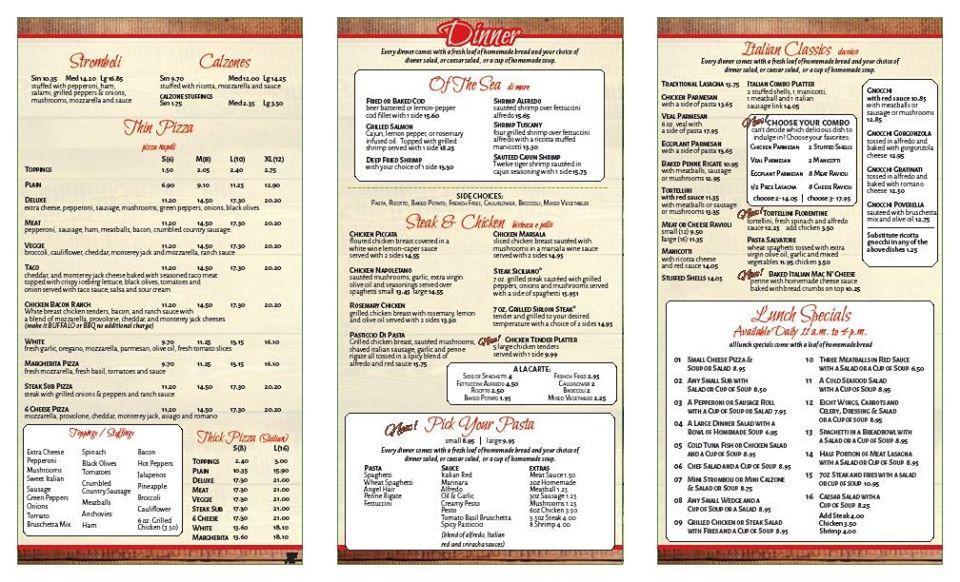 Menu At Valenza Restaurant Meadville Perry Hwy