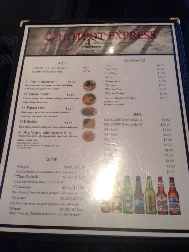 Menu at Hotpot Express restaurant, Citrus Heights