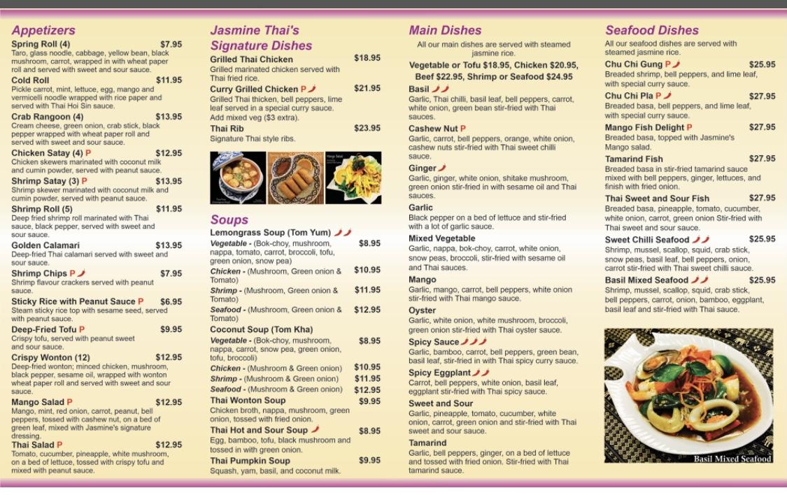 Menu at Jasmine Thai Cuisine Restaurant (at Charlotte Mews), Peterborough