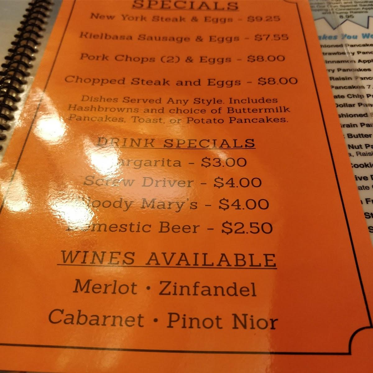 Menu at Cudahy's Pancake House restaurant, Cudahy