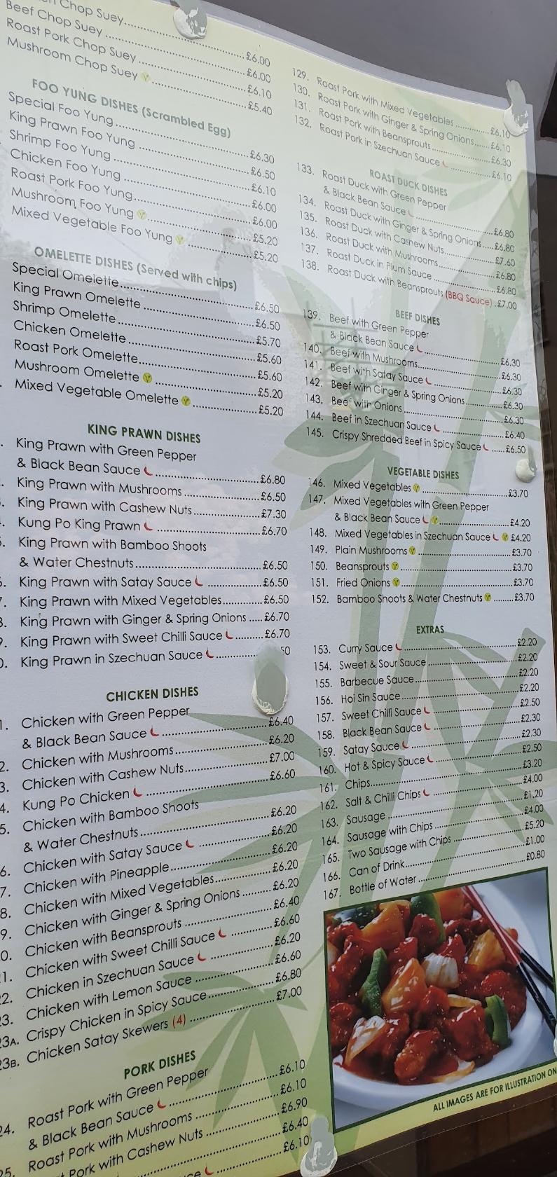 Menu at Hong Kong Chinese fast food, Lyme Regis