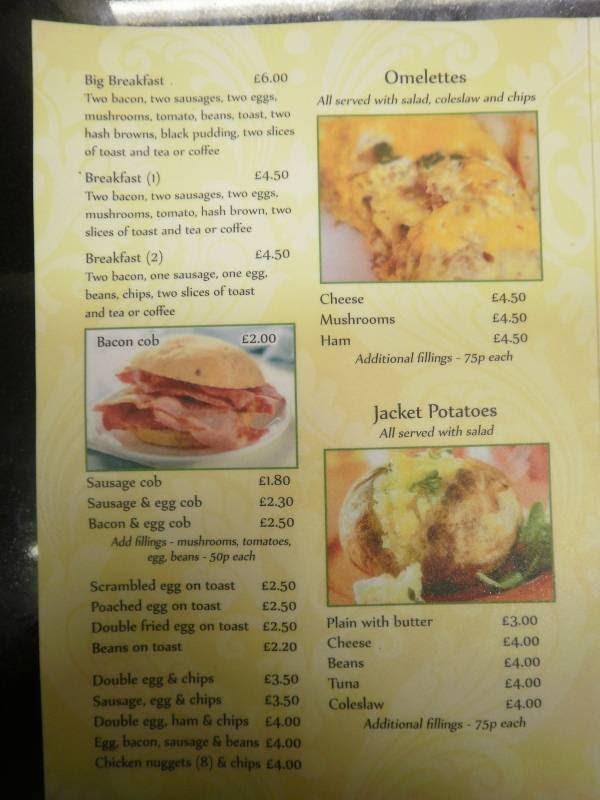 Menu at The Matlock Cafe, Matlock