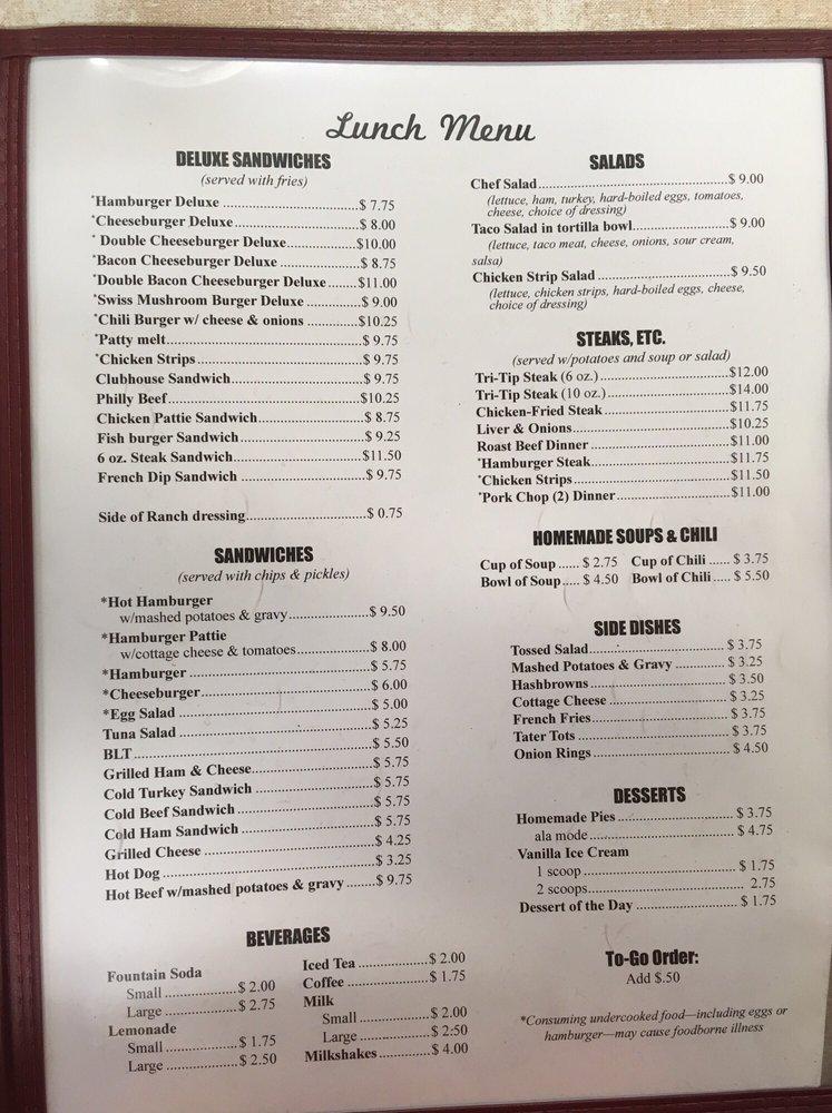 Menu at Pays Cafe, Billings