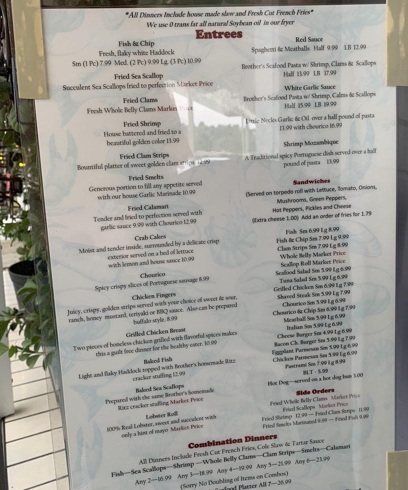 Menu at Brothers Seafood Restaurant, Seekonk