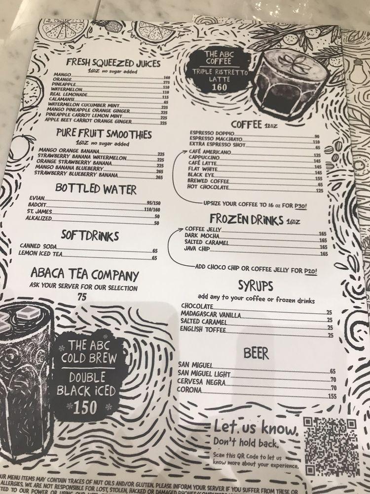 Menu at Abaca Baking Company Baseline Center cafe, Cebu City, 8V7V+7QQ