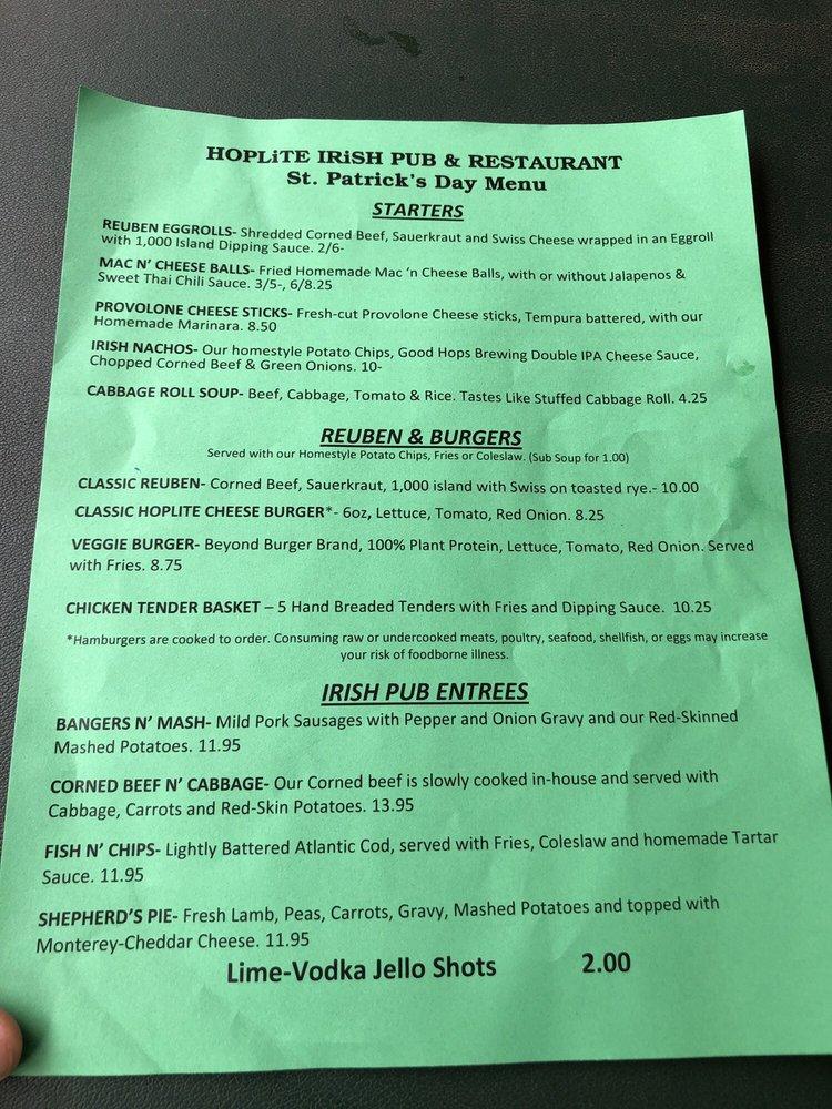 Menu at HopLite Irish Pub and Restaurant, Carolina Beach