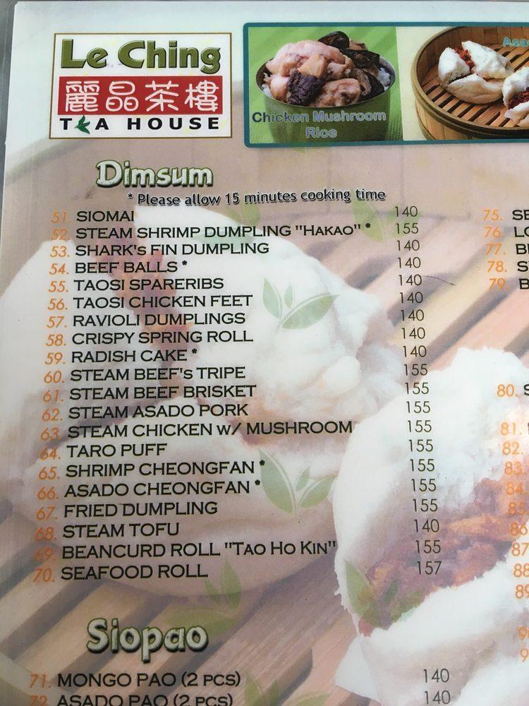 Menu at Le Ching Tea House restaurant, San Juan, Greenhills Shopping Center