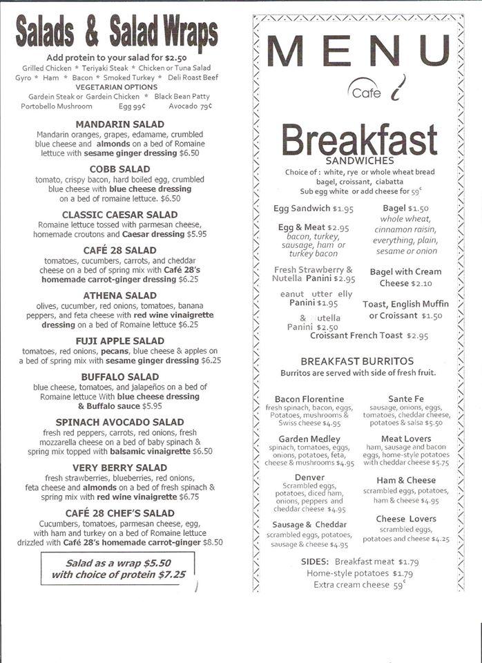 Menu at Cafe 28, Herndon, Dulles View Dr