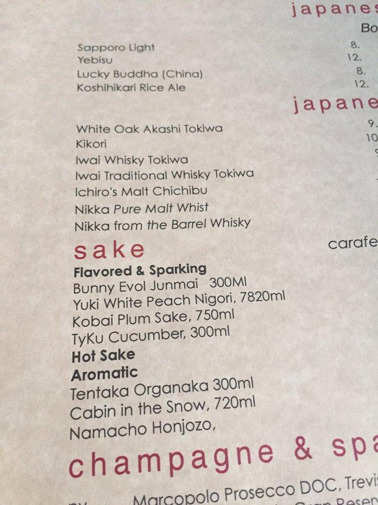 Menu at Yamashiro Hollywood restaurant, Los Angeles