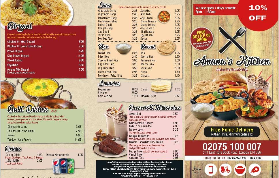 Menu at Amana's Kitchen, London