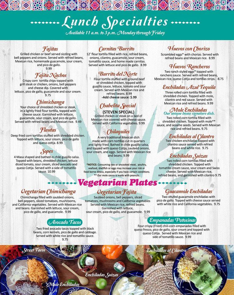 Menu at Azul Tequila Mexican Cuisine BENTONVILLE restaurant, Bentonville
