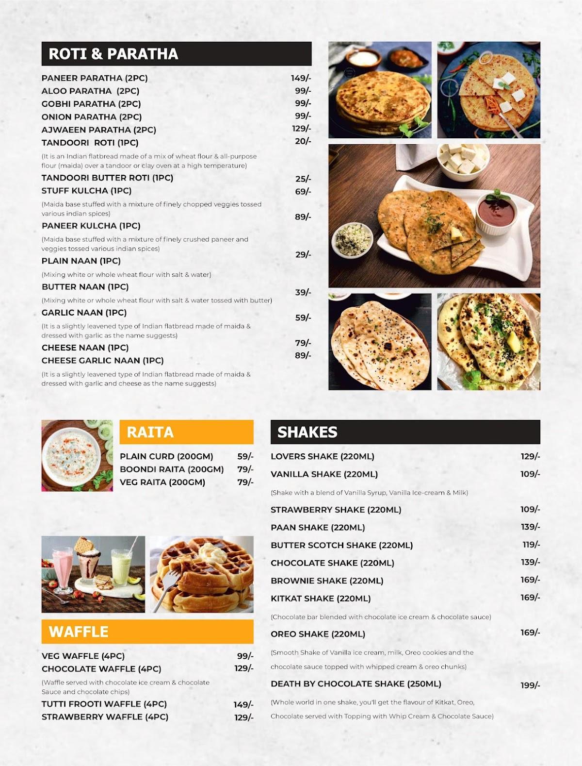 Menu at Hilers, Raipur