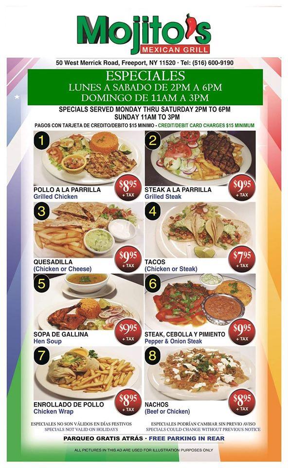 Menu at MOJITOS Mexican Grill & Bar, Freeport