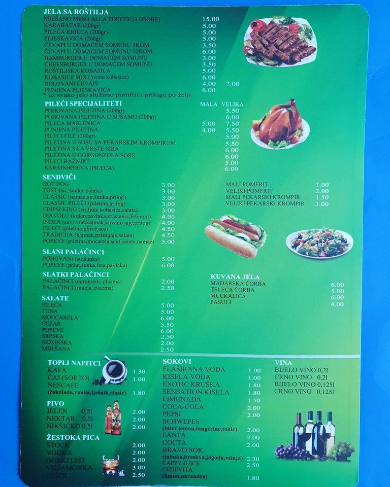 Speisekarte von Fast Food "Popeye", Lukavica