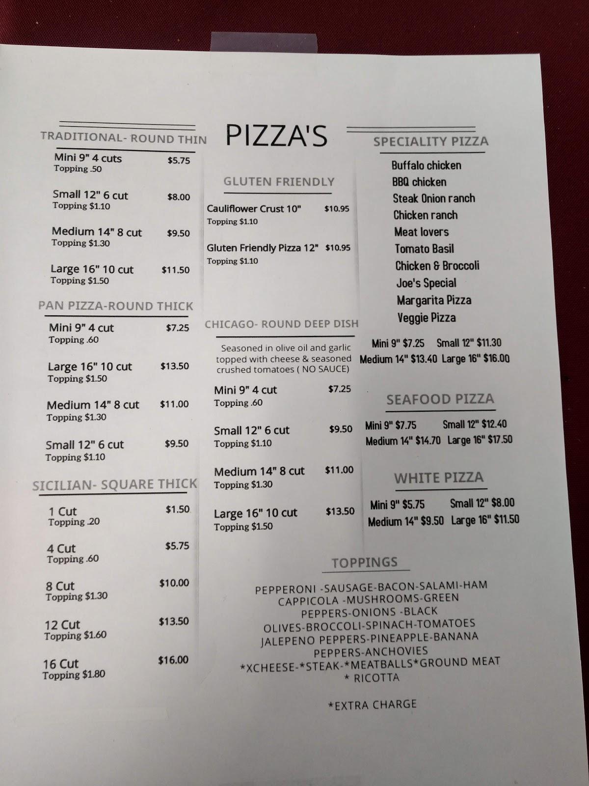 Menu at Monte Cello's of Baden pizzeria, Baden