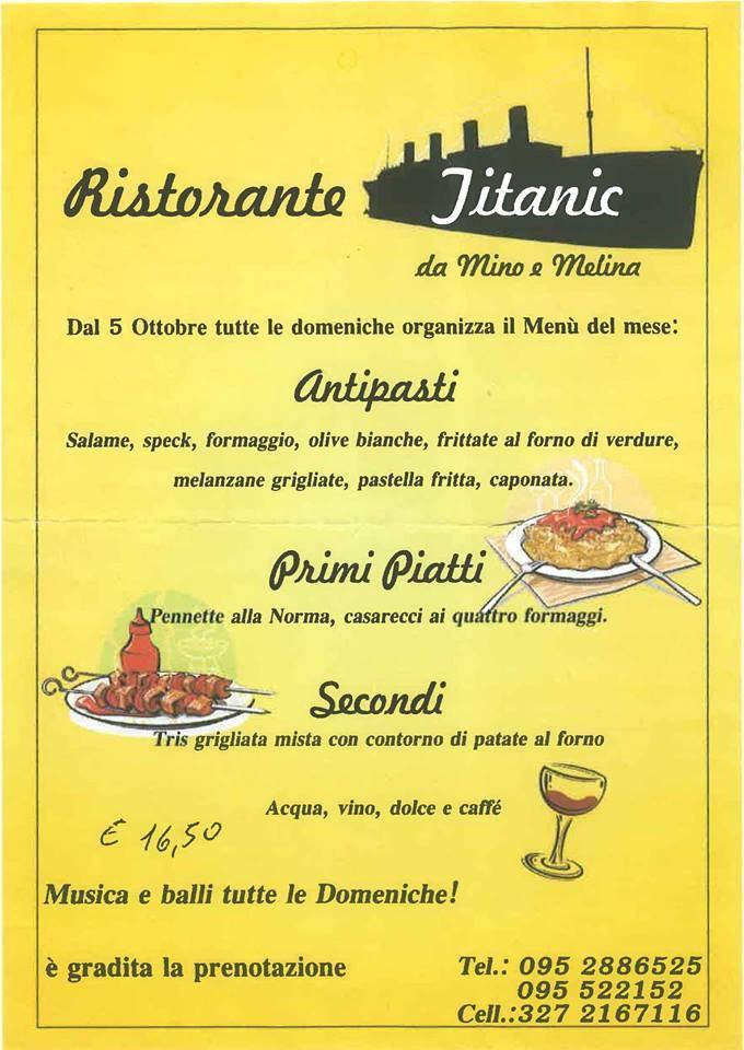 Menu at New Titanic Pizzeria, Ricevimenti di Mino e Melina, Nicolosi