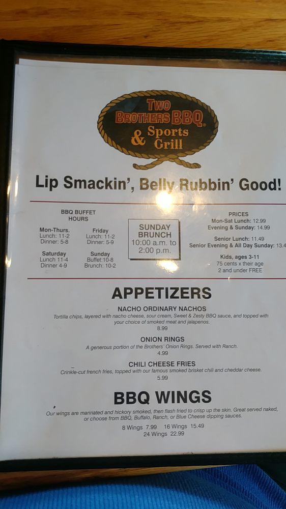 Menu at Two Brothers BBQ & Sports Grill, Wichita, W Central Ave
